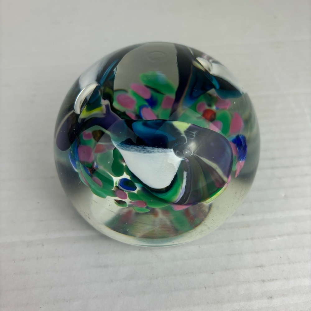 Gorgeous  Art Glass Heavy Multicolor Paperweight